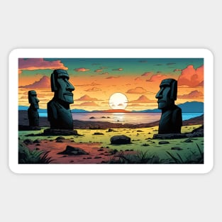 Easter island at sunset Sticker